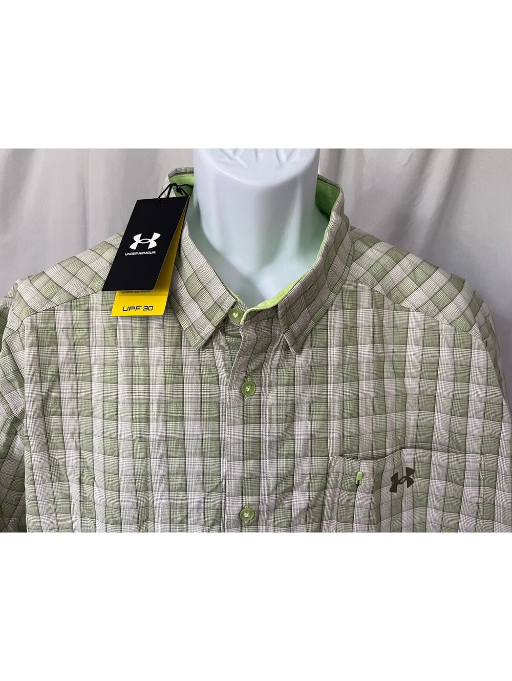 NWT Under Armour Men's Green White Vented Plaid s/s Fishing Shirt 2XL XXL New